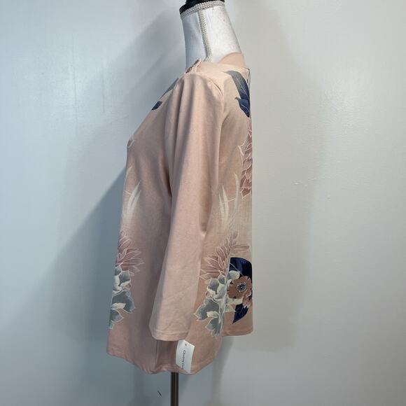 Charter Club Top Pullover sz Large Mauve Pink Blue Floral Stretch Career Casual - Picture 6 of 9